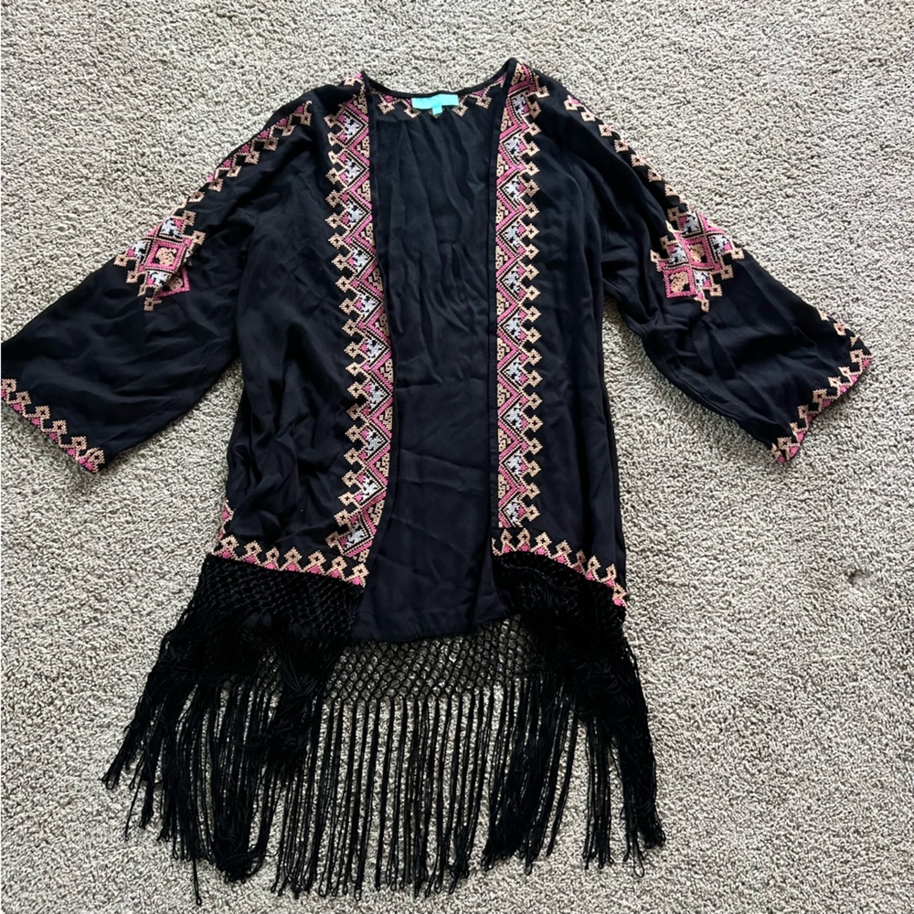Melissa Odabash Black Nic Kimono Caftan - O/S one size swimsuit cover up